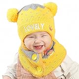 Meihuku ベビー 帽子 赤ちゃん ニット帽子 子供 かわいい ポンポンニット帽子 ネックウォーマー 3-36ヶ月 冬 防寒 (イエロー)