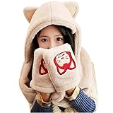 bluelemon　暖かい　帽子マフラー 手袋 ポケット　 一体型タイプ (ベージュ)