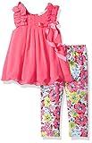 Rare Editions Baby Girls' Chiffon to Knit Legging Set Fuchsia / Multi 18M [並行輸入品]