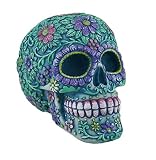 樹脂Toy Banksフローラルの日のDead Aqua andパープルシュガースカルコインバンク5.25 X 4.25 X 3.75インチブルーモデル# 2663