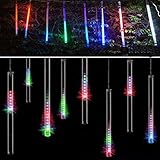 LINSAM ソーラー充電式 イルミネーションライト 高輝度LED144球 暗くなると自動点灯！ 流れ星　防雨仕様　マルチカラー＆30cm 8本セット