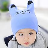 可愛い耳付き帽子　赤ちゃん幼児着　冬の暖かい　ニットのかぎ針編みの帽子　猫の耳　ビーニーキャップ　ブルー