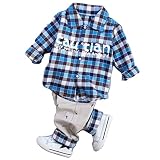 (フラジオレット)Frageolet ベビー 子供服 長袖 チェック シャツ ズボン セット 服 (90, ブルー)