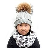 子供の帽子, ベビーニットウールハット, ウィンターキッズラクーン毛皮の帽子ニットウールの帽子 by TODOYI (GY)