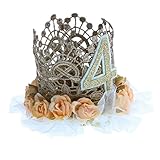 Lovoski プリンセス　ベビーキッド　4th　クラウン　ヘッドバンド　誕生日　ヘアバンド　ケーキ　スマッシュ　写真　プロップ　贈り物