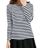 【Micopuella】 授乳口付き tシャツ 長袖 ボーダー 授乳服 トップス カットソー マタニティウェア (XL, ネイビー)