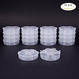 PH PandaHall 約20個/箱 6グリッド 丸型 透明 収納ボックス プラスチック製 小物収納ケース 仕切りボックス キャップつき ジュエリーボックス ビーズ収納 手作り 副資材