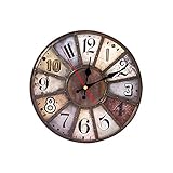 Decdeal 木製の壁時計 直径大型 ヴィンテージ クォーツ ホームデコレーション時計 寝室装飾