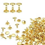 uxcell 両面カシメ レザーリベット 9x8mm 80個セット レザークラフト DIY 手作り ベルト 布革細工 靴 ジーンズカバン用 金色