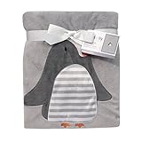 Lambs & Ivy Appliqued Penguin Minky Blanket, Gray