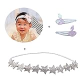 KimmyKu 3 PCS Latest Gold Infant Headbands With Glitter Chiffon Flower Stars and Swan Hair Clip Set 