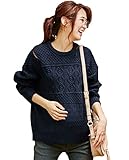 Angeliebe エンジェリーベ マタニティ ウォッシャブル ケーブル ドロップショルダー ニット 妊婦服 産前 産後 長袖 セーター フリー ネイビー