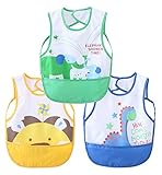 防水 赤ちゃんのエプロン/スモック/前掛け長袖 食事用/防水/お絵かき用/泥遊び用 六ヶ月から3歳のベビーに適用するのエプロン/スモック/ 3枚セット (90, ノースリーブ 男の子)