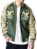 [アルージェ] スカジャン メンズ サテン 和柄 ジャケット MA-1 秋 春 アウター / D7M / L 鷲柄グリーン