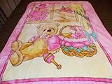PINK TEDDY BEAR & BUNNY RABBIT IN BASKET KOREAN STYLE PLUSH MINK SOFT CHILD BABY BLANKET by BABY BLA