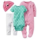 カーターズ Carter's ご出産祝いに ロンパース カバーオール 長袖 足つき 豪華4点 ギフトセット 女の子 4-Piece Take-Me-Home Set NB (50-55cm) [並行輸
