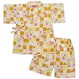 ガールズベビー浴衣|甚平[なつまつり]ベビー甚平|いちご|さくらんぼフルーツ||格子柄甚平上下セット|綿100％|女の子|女児用 90cm オレンジ