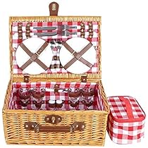 ピクニック用食器セット 4人用 バスケット型 ラタン クラシック ピクニック バスケット 食器 セット 4人