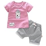 ハイキングフライ(Hikfly)ベビー服男の子女の子 赤ちゃん柔らかい綿ツーピース半袖 Tシャツ＆ショートパンツ セット (家) (L /18-24ヶ月, ローズ)
