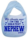 IiE, Auntie says Greatest Nephew ever, Boy Girl Unisex Feeding Bib, Pale Blue by Image is Everything