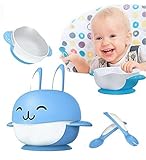 Suzzo Rabbit Sucker Feeding Dish Baby SuckerボウルwithスプーンフォークベビーフードテーブルウェアKidsトレーニングDishes食品コンテナ one s