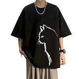 [FJLTDCP] 夏服 メンズ tシャツ 短袖 tシャツ 猫柄 カジュアル おしゃれ おもしろtシャツ 大きい サイズ 可愛い ク プリント無地 速乾性 柔らかい 軽い ファッション 夏服 メンズ -black-M