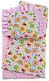 BlueberryShop Reversible Minky Cotton Pram Crib Moses 2pc Set Quilt & Pillow (29.5" x 25.5") ( 0-12 