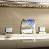 LightInTheBox Contemporary Waterfall 2つhandlescenterset洗面所蛇口バスルームシンク容器洗面盆地ミキサータップLEDカラー変更、クロム
