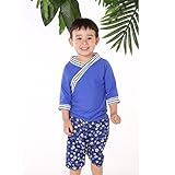BABY ONE™ （ベビーワン）男の子水着　上着漢服風　中袖　柔らかく滑らかで軽い (130cm, ブルー)
