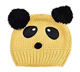 Plus Nao(プラスナオ) 子供用 帽子 ニット帽 ビーニー ニットキャップ パンダデザイン ボンボン付き 赤ちゃん ベビー キッズ 男の子 女の子 冬帽子 バイカラー - イエロー