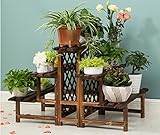JCRNJSB® 腐食防止木材屋外のはしごのフラワーラックソリッドウッドのバルコニー多層木の花のシェルフ 折りたたみ式、フラワースタンド
