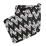 (Black[Zig Zag]) - Airwill 100% Cotton, Pot Holder Gift Set - Set of 2 - 20cm x 20cm , Heat Resistan