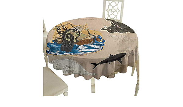 Amazon Cranekey 屋外用円形テーブルクロス 神秘的 妖精の風景のイラスト 雲の中の家 緑の木 ハイランドプリント グリーンベージュ コーヒーなどに最適 50 Inch テーブルクロス オンライン通販