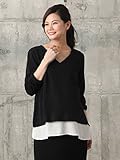 Angeliebe エンジェリーベ マタニティ 授乳口付き レイヤード Vネック ニットソー トップス 妊婦服 産前 産後 長袖 S ～ M ブラック × グレー 22284 22284301