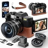 Monitech 48MP デジタルカメラ 5K ビデオカメラ リバーシブルディスプレイポイント 撮影カメラ 16倍デジタルズーム 写真撮影用デジタルカメラ ビデオブログカメラ YouTube用 32GBカード付き