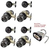 4 Sets of NuSet(10B) Entry Door Knob and Single Cylinder Dead Bolt Combo, Oil Bronze, all Keyed Same