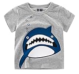 Plus Nao(プラスナオ) 半袖 Tシャツ プリントTシャツ カットソー トップス 夏 子供服 男の子 男児 キッズ KIDS 動物 アニマル サメ シャー 9315グレー 110