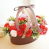 【ベルシック】 フレグランスソープフラワー ローズ バスケットＬサイズ　レッド　 ほのかに香るお花　 枯れないお花　　　お祝・お見舞い　ギフト　＜送料無料（一部地域を除き）＞ (レッド)