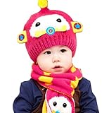 【SEBLES】 ベビー キュート ニット 帽 マフラー 2点 セット 赤ちゃん 6カ月 ～ 4歳 全6色 サイズ 46cm ～ 52cm クロスセット (ピンク)