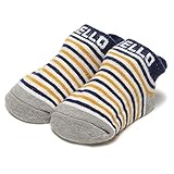 HELLOロゴ入りボーダーカップソックス 黄 11-13cm
