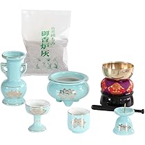 Amazon｜仏具セット 青磁 金蓮 陶器 5点+おりんセット 香炉灰