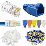 Xiatiaosann RJ45 LAN Cat6 コネクタ、イーサネット LANケーブル 8P8C UTP ネットワーク プラグ RJ45 ケーブル用、透明 RJ45 クリンプ オス、RJ45スタルヘッド、5色、50本セット