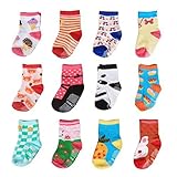 FASOTY 12 Pairs Assorted Non Skid Ankle Cotton Socks Baby Walker Anti Slip Stretch Sneakers Crew Soc