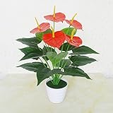 Supla 5ヘッド人工花小さな鉢植えシルクスーツLarge Potted Anthurium Office装飾盆栽卸売