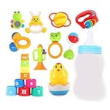 歯の教育用おもちゃを噛んでTeetherハンドベルのおもちゃ新生児のギフトセット赤ちゃん、8個+タンブラー+カップ