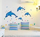 【ufengke】海・可愛いイルカ・魚の壁紙、子供の部屋と保育園の取り外し可能な壁紙