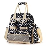 Babyhugs? 5pcs Fashion Mummy 4-way Nappy Changing Diaper Backpack Bag - Dark Blue with White Polka D
