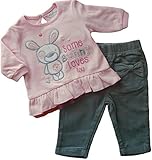 6-12 months - Baby Girls Cute Pink Some Bunny Loves You Long-sleeved Top and Grey Corduroy Trousers 