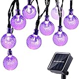 LEDイルミネーションライト ストリングライト ソーラー充電式 光センサー内蔵 6m 30球 屋外 (紫)