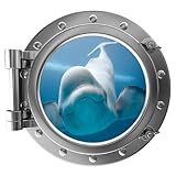 12" Port Scape Instant Sea Window View Beluga Whale 1 SILVER Porthole Wall Sticker Graphic Decal Kid